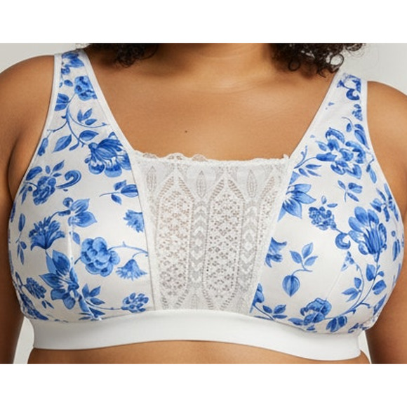 Blue Floral Lace Trim Bralette PLus Size 4XL XXXX Lounge Sleep Modesty Lingerie - Picture 1 of 4